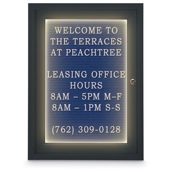 18"x24" 1-Door Enclosed Outdoor Letterboard, Header, Blue Felt/Black